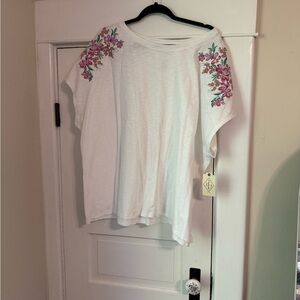 St. John's Bay White Blouse with Floral Embroidery